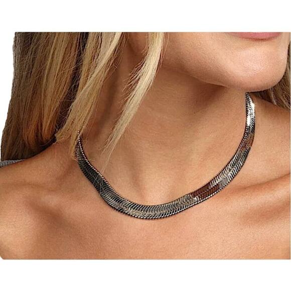 Sterling Silver 10mm Herringbone Necklace, Flat, Snake Unisex - Picture 8 of 10